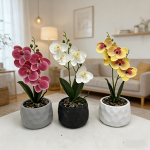 Juego de Macetas de Cemento Facetado con Orquídeas Artificiales - Decoración Elegante para Sala de Estar - Product Image 1