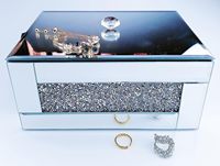 Boîte à bijoux miroir en verre avec décor de diamant écrasé Organisateur de bibelots Coffre au trésor pour bagues Boucles d'oreilles Collier