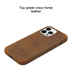 Luxe Gekke Paard Echt Lederen Mobiele Telefoon Hoes Voor Iphone 13 14 Pro Max