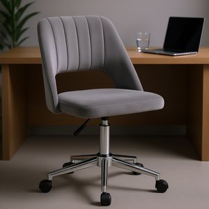 Silla de Oficina de Respaldo Medio, Diseño Ejecutivo, Cuero PU Gris, Base Cromada, Giratoria, Ajuste Manual, Estilo Contemporáneo - Product Image 2