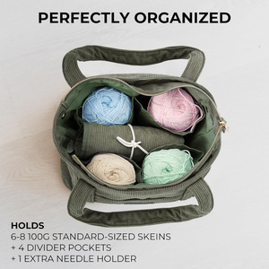 Bolsa de Hilo Elegante para Proyectos de Crochet y Tejido, Organizador de Crochet de Pana <span class=keywords><strong>con</strong></span> 4 Bolsillos Interiores y Orificios para Hilos - Product Image 3