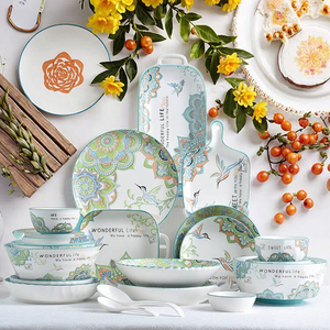 Vente en gros de vaisselle en céramique moderne, ensemble d'assiettes et de bols au design bohème européen, ensemble de vaisselle pour la famille - Product Image 1