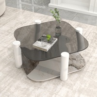 Table basse à double niveau Voxhome Luxury Nesting en blanc avec plateau en marbre et verre, meubles de salon, ensemble de tables centrales