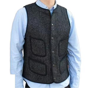 Gilet de costume décontracté en laine pour homme, respirant, marron, col rond, style anglais, effet délavé, pour l'hiver - Product Image 1