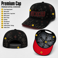 Casquette de baseball streetwear à visière incurvée Mexique, avec patchs brodés et étiquettes métalliques, impression personnalisée, faible MOQ, vente en gros OEM ODM