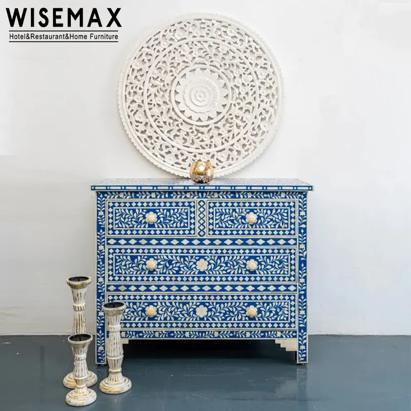 WISEMAX 가구 장식 침실 침대 사이드 테이블 미국 컨트리 스타일 네 서랍 단단한 나무 캐비닛 기사 그림