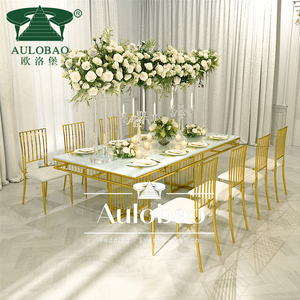 Sang Trọng Vàng thép không gỉ gương Glass <span class=keywords><strong>Top</strong></span> bàn đám cưới nhà hàng - Product Image 4