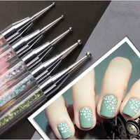 Lot de 5 stylos pinceaux de luxe en métal double embout pour nail art, outils de pointillage de différentes tailles pour usage professionnel