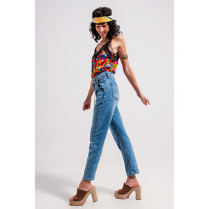 กางเกงยีนส์ทรงตรงเอวสูงแต่งเข็มขัด สีไลท์วอช - Product Image 2