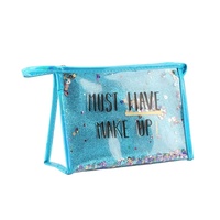 Sac de Maquillage Transparent Imperméable pour Femme, Pochette Cosmétique en PVC Transparent avec Paillettes et Sequins, Trousse de Voyage à Fermeture Éclair, Sac de Beauté – Grande Vente