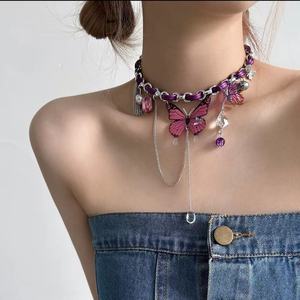 Butterfly <b>Choker</b> Necklace Women's Boho Style <b>Silver</b> Plated Alloy With Cubic Zirconia And Imitation Pearl Party Jewelry - Product Image 2
