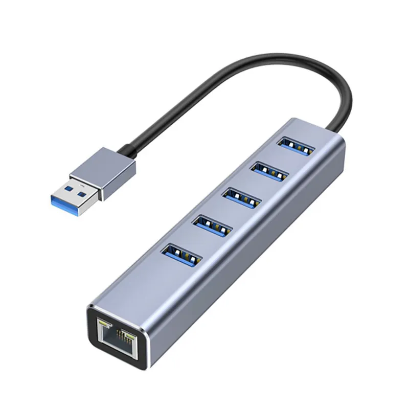 高速6 in 1 USB3.1タイプC-5ポートUSB3.0ハブ (RJ45アダプターケーブル付き) ギガビットネットワーク伝送イーサネットネットワーク