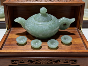 طقم شاي من اليشم الطبيعي، إبريق وأكواب شاي مصغرة منحوتة يدويًا، ديكور أنيق لحفل الشاي الصيني، صنع في الصين - Product Image 1