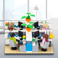 MOC4072 Escena de Oficina, Asientos para Personal, Computadora, Planta en Maceta, Decoración, Ladrillos DIY, Bloques de Construcción Educativos para Niños