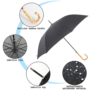 Parapluie droit en bambou robuste, nervures en fibre de verre, tige en métal, ouverture et fermeture automatiques, grande taille, parapluie de pluie - Product Image 2