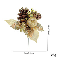 Branche décorative de Noël avec fruits rouges, fruits dorés et feuilles dorées pour sapin de Noël, couronne, guirlande, décoration florale et articles d'ambiance
