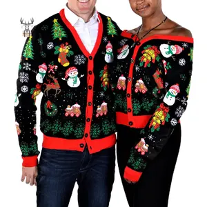 Cardigan unisexe en tricot pour hommes, pull jacquard de Noël moche personnalisé