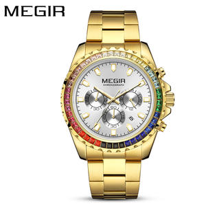 Nuevo reloj de cuarzo con bisel de colores y diamantes para hombre, reloj de pulsera con calendario luminoso resistente al agua, venta al por mayor - Product Image 1