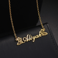 Collier personnalisé avec nom, simple, creux, double papillon, lettre, plaqué or, lien en acier inoxydable, style hip hop, pour femmes et hommes