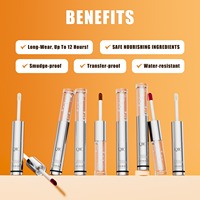 Gloss à lèvres double embout + Huile à lèvres 2-en-1, Rouge à lèvres waterproof non-collant anti-transfert, Crayon à lèvres peel-off, Couleur pour les lèvres, Huile à lèvres