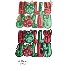 Navidad 2 <span class=keywords><strong>Holly</strong></span> Jolly inglés moda Hobby deseo decoración pegatinas bordado de lentejuelas para bolsos suéteres ropa parches - Product Image 1