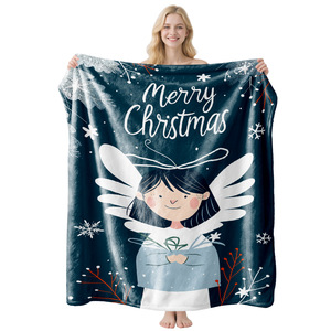 Merry Christmas Printed Plush Throw Blanket Rectangular Anti-Pilling Home Use Winter Classic Style <b>Machine</b> Washable - Product Image 5