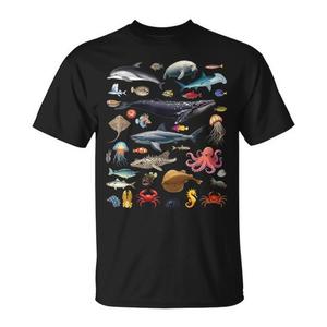 Camiseta con diseño de exploración de criaturas marinas, color negro, unisex, talla para adultos - Product Image 1