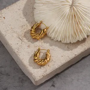 Produsen Perhiasan Kustom Kualitas Tinggi Non Tarish Mode Wanita Anting-Anting Baja Tahan Karat Berlapis Emas 18K Cincin Telinga