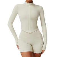 Veste de sport respirante à séchage rapide pour femmes en spandex/nylon avec fermeture éclair, vêtements d'extérieur pour la course à pied, le yoga, manches longues, grande taille