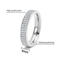 Bague en diamant à deux rangées de 4MM en acier inoxydable plaqué or 18 carats Bagues de fiançailles de mariage pour femmes et hommes