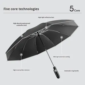 23inch 27inch Classic Reverse Buckle 10-Rib Fully Automatic Folding Dual-Use <b>Windproof</b> Double Sunshade Travel <b>Umbrella</b> - Product Image 1