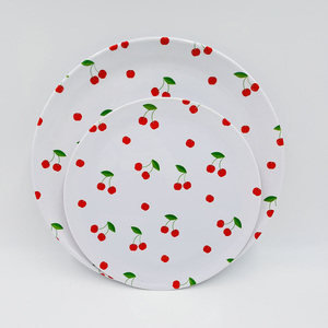 Ensemble d'assiettes en mélamine à motif cerise rond, fabricant pour dîner et dessert - Product Image 1