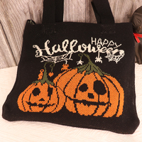 Sac fourre-tout tricoté Citrouille d'Halloween avec motif toile d'araignée, ouverture supérieure, personnalisable avec logo, vente en gros – Votre design pour un joyeux Halloween