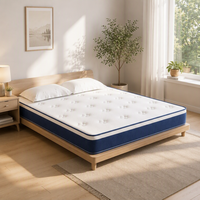 Matelas en tissu tricoté avec contraste de couleur bleu sur le bord et ressorts ensachés individuels
