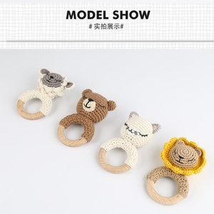 Handmade Crochet động vật bé lục lạc trẻ sơ sinh thân thiện dệt kim vòng gỗ lục lạc an toàn Toddler nắm đồ chơi thiết lập cung cấp - Product Image 6