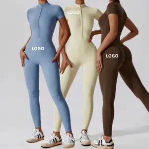 2024 Sexy Phụ Nữ Cộng Với Kích Thước Phòng Tập Thể Dục Tập Thể Dục Mặc Tracksuit Yoga Jumpsuit Playsuits Với Một Nửa Zip Tập Luyện Đào Tạo Thể Thao Jumpsuits