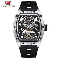 Montre automatique de luxe pour homme Mini Focus MF0603G avec bracelet en silicone lumineux à barillet creux, mouvement mécanique étanche