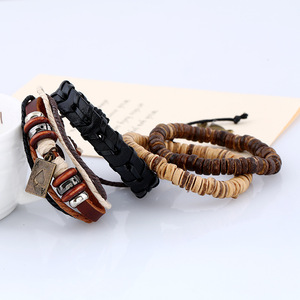 4 pièces/ensemble Bracelets multi-couches en cuir noir et perles en bois style rétro vintage bohème hippie punk, <span class=keywords><strong>as</strong></span> <span class=keywords><strong>de</strong></span> poker, unisexe - Product Image 3