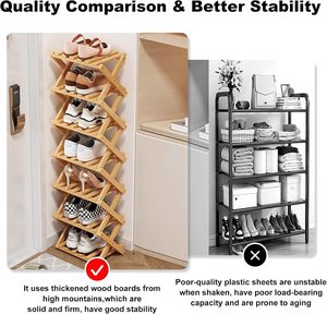 YYW Meuble à chaussures moderne en bambou à 3 niveaux, pliable et autoportant, avec rangement vertical pour entrée, placard et salon - Product Image 6