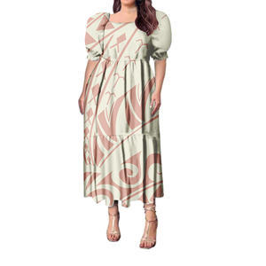 Impression à la demande polynésienne Samoa <span class=keywords><strong>tatouage</strong></span> conception robe à froufrous à manches courtes été Stretch longue robe pour robes de soirée île porter - Product Image 4