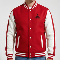 Jaket Baseball Unisex Custom Polos Kancing Depan Pakaian Olahraga Wanita Warna Merah & Putih Ukuran Besar untuk Mahasiswa Dewasa Seragam