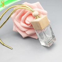 10ml suspendu carré en bois bouchon vide voiture désodorisant parfum Rectangle bouteille en verre avec or corde pompe pulvérisateur pour sceller