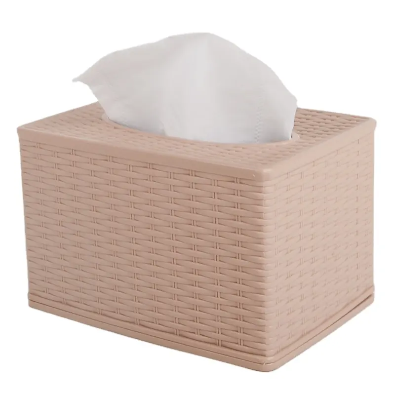 Großhandel Kunststoff individuell bedruckte Gesichts behälter Rattan Textur Tissue Box Abdeckungen