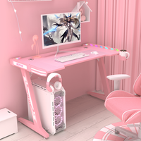 Vente en gros Bureau d'ordinateur de bureau de jeu rose Table de course Bureau de jeu à lumières LED RBG multi-couleurs avec porte-gobelet