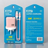 Chargeur mural USB 35W avec prise UK, QC3.0, chargeur rapide pour téléphone portable avec câble Type C, adaptateur secteur USB 35W à charge rapide
