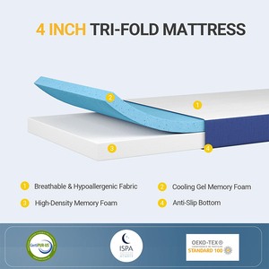 コンバーチブルモダン折りたたみ式<span class=keywords><strong>4</strong></span>インチキャンプベッドトッパートリ折りたたみ式マットレスゲストベッドホーム家具 - Product Image 3