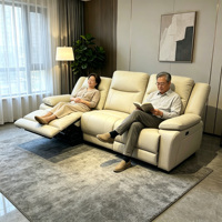Juego de Sofás Reclinables Chesterfield de Cuero Genuino Gris Claro, Reclinación Eléctrica, 1+2+3 Plazas, con Soporte Ergonómico para Uso en Hoteles