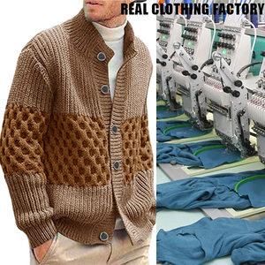 Cable Knit Button Colorblock <span class=keywords><strong>Cardigan</strong></span> Knit Sweater <span class=keywords><strong>Hombre</strong></span> Suéter de punto personalizado Cuello redondo Abrigos personalizados Hombres <span class=keywords><strong>Abrigo</strong></span> de invierno personalizado - Product Image 3