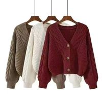 Vente en gros 2026 Cardigan torsadé uni en maille ample pour femme, style crochet, avec boutons