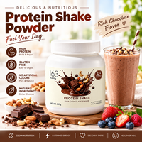 Poudre de shake protéiné 280g saveurs banane, crème de fruits rouges et cacao riche, complément protéiné faible en calories